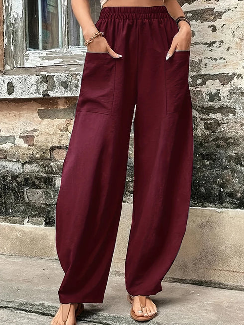 Plus Size Cotton-Linen Harem Trousers with Pockets
