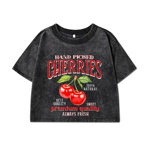 Women's Cotton Crop T-Shirt with Cherry Print