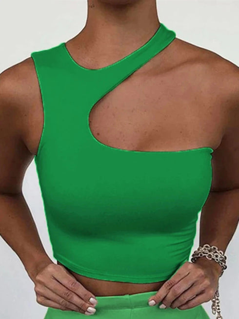 Cut Out Sexy Crop Off Shoulder Tank Top for Women Summer