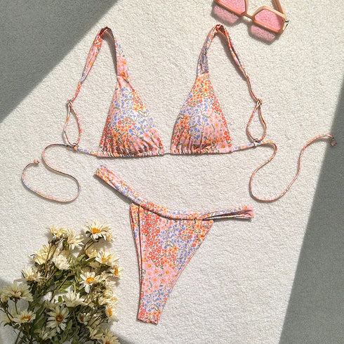 Floral Print Adjustable Bikini Set