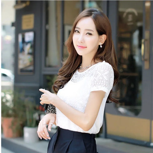 Chiffon Lace Detail Blouse for Women
