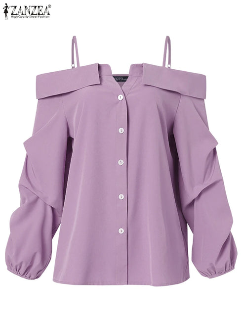 ZANZEA Off Shoulder Pleated Blouse for Women