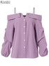ZANZEA Off Shoulder Pleated Blouse for Women