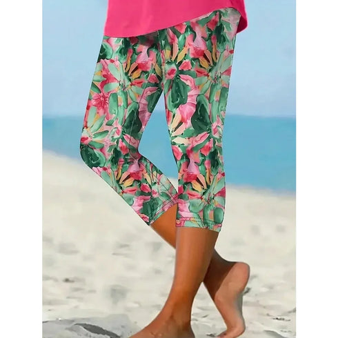 Plus Size Cropped Printed Trousers