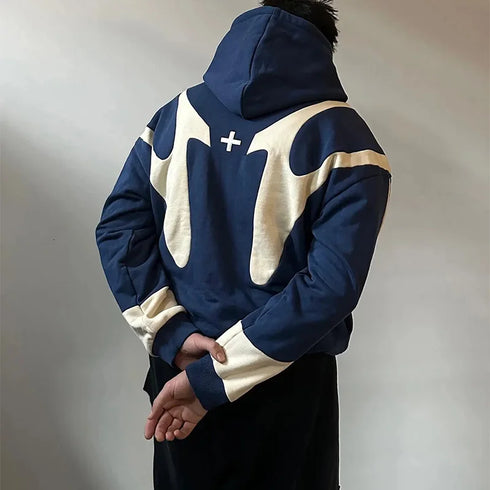 Geometric Pattern Zip-Up Hoodie in Grey