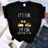 Oversized Black Cat T-Shirt - 'It's Fine, I'm Fine'