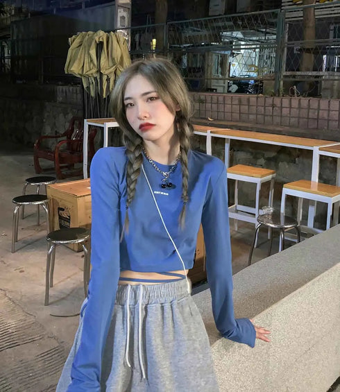 Long Sleeve Crop Top for Women in Black, White, and Blue