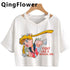 Kawaii Anime Cartoon Tee for Women - V-Neck Short Sleeve Top