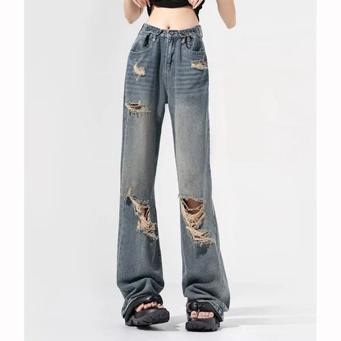 Chic Blue High Waist Loose Flare Jeans