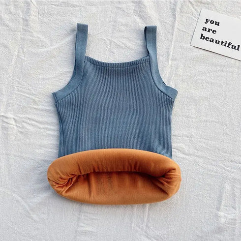 Autumn Winter Fleece Knit Tank Tops Women Thin Strap Sleeveless T-Shirt Female Backless Basic Tops Camis Lady Casual Solid color