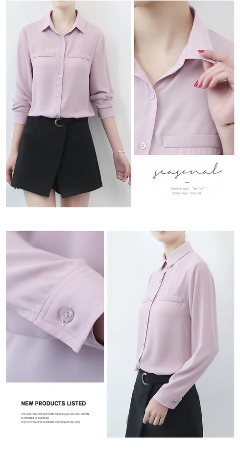 Simple Solid Color Loose Women's Chiffon Shirt Tops 2023 New Long Sleeve Casual Elegance Woman Blouses Lady Office Shirt Clothes