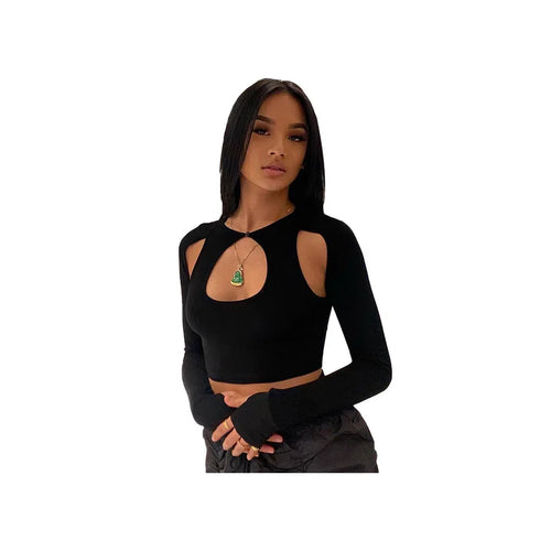 Cropped Corset Long Sleeve Black T-Shirt for Women