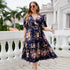 Plus Size V-Neck Navy Blue Floral Dress for Women