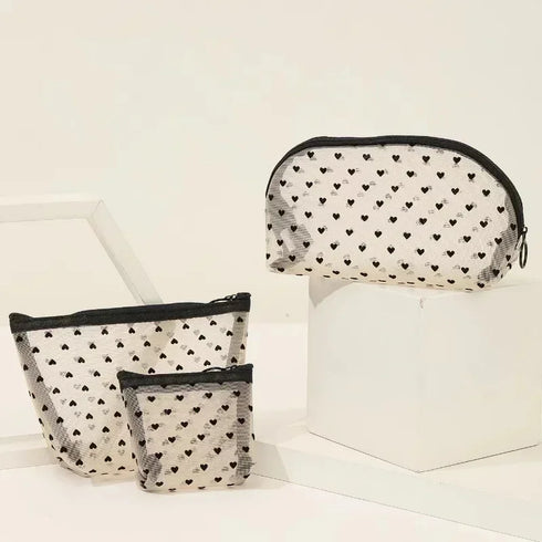 Heart Shaped Nylon Mesh Cosmetic Bag