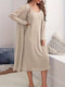 Khaki Plus Size Woven Casual Set for Women