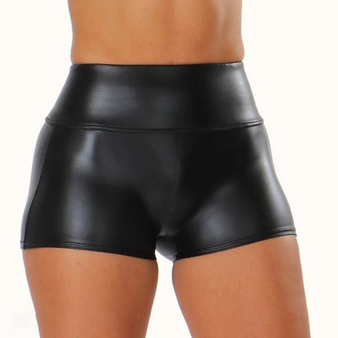 High Waist Black Leather Shorts Women Bodycon Push Up Sports Fitness Slim Joggers