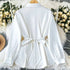 French-Inspired Cinched Waist Blouse in White