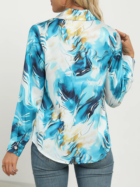 Women's Elegant Marble Print Long Sleeve Work Shirt