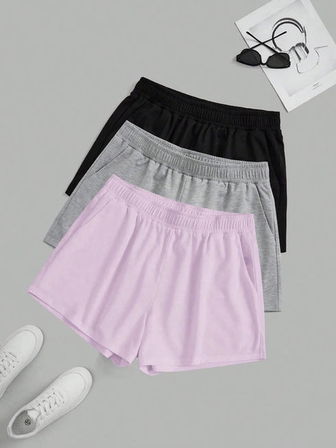 Plus Size Women's Elastic Waist Biker Shorts Set