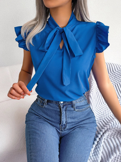 Women's Ruffle Short Sleeve Chiffon Blouse