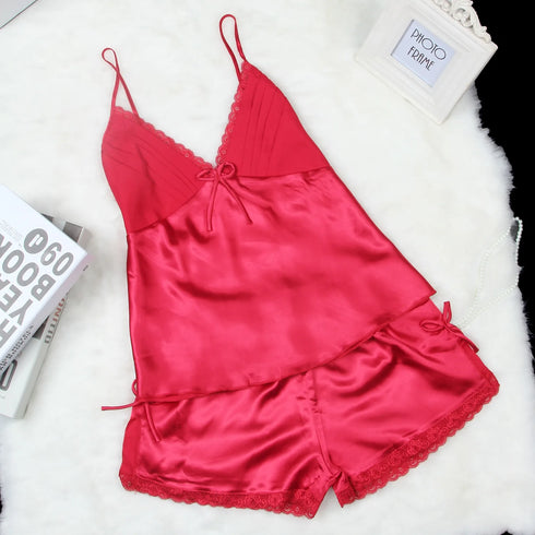 Lace-Up Cami & Shorts Pyjama Set in Various Colours