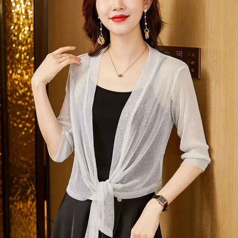 Trendy Lace Short Jacket with Half Sleeves