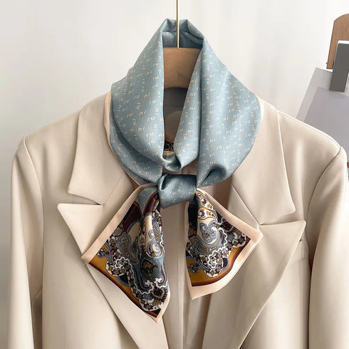 50 Color New Women Silk Printed Design Scarf Shawl Fashion Luxury Long Narrow Small Silk Scarves for Stylish Headbands and Headscarves