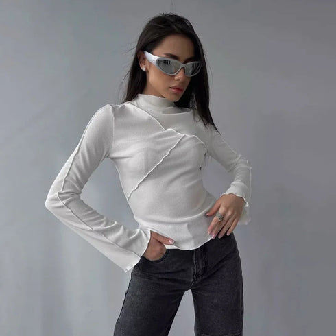 Long Sleeve Flared Sleeve Top with Round Neck