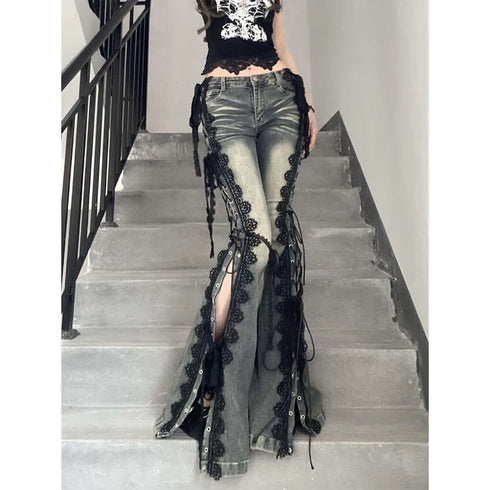 Women’s Flared Lace Detail Denim Jeans