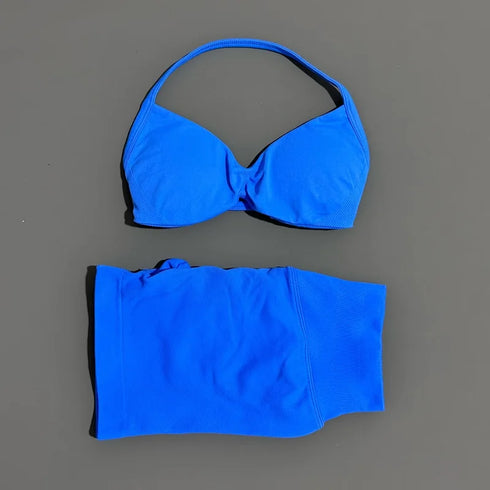 HISTELLO Women's Seamless Yoga Set with Strappy Bra and Shorts