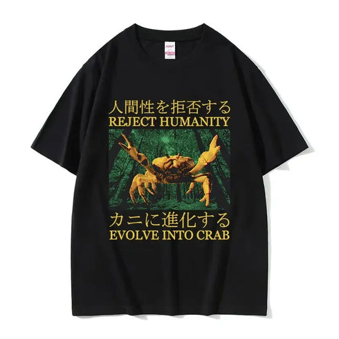 Japanese Evolve Into Crab Funny Graphic T Shirt Women Retro Fashion T-shirts Oversized T-shirt Streetwear Vintage puls size Y2K