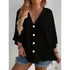 Women's Plus-size T-shirt Solid Color Breathable Spring/summer V-neck Button Travel Casual Wear with European and American Style