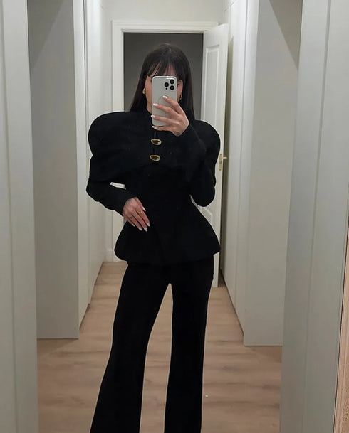 Elegant Black Blazer with Gold Buttons