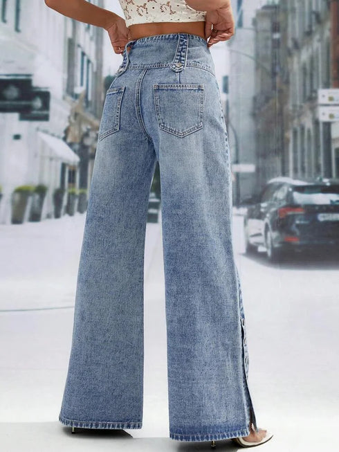Plus Size High Waist Wide Leg Denim Jeans