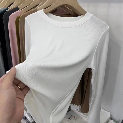 Slim Fit O-Neck Long Sleeve Top for Women