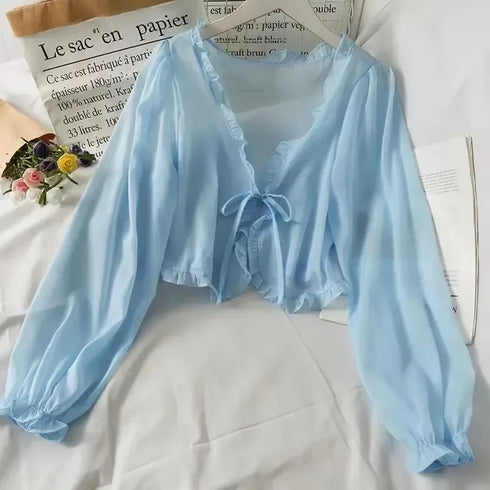 Summer Ruffled Chiffon Long Sleeve Blouse