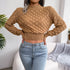 Hollow Out Long Sleeve Knitted Crop Top in Grey and Khaki