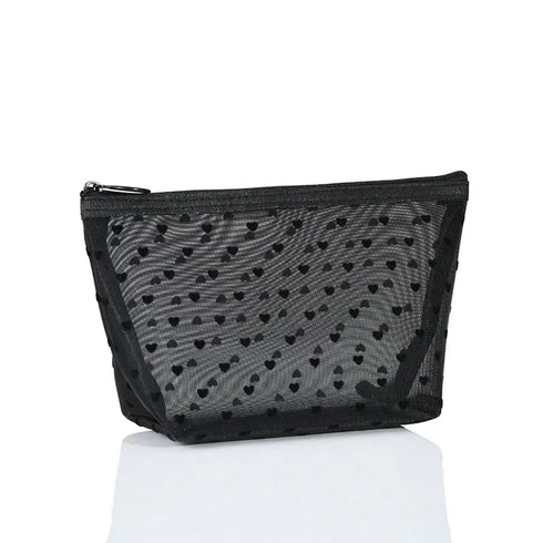 Heart Shaped Nylon Mesh Cosmetic Bag