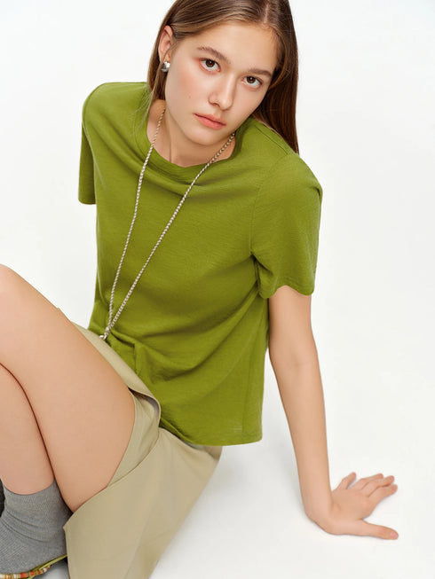 DUSHU Women's Green and Grey Layered Knit Top