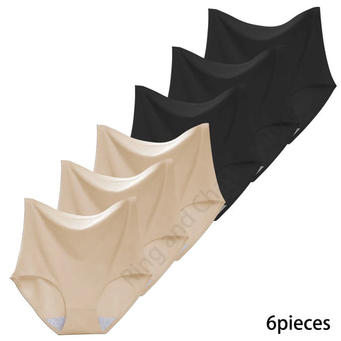 6-Piece High-Waisted Ice Silk Women's Briefs