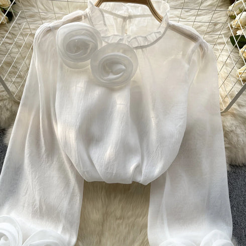 Ruffle Chiffon Blouse Summer Women Lantern Sleeve Fashion Slim Loose Vacation Ladies Y2K Casual Chic Tops