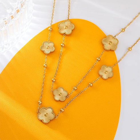 GANEMLY Gold Five-Leaf Clover Pendant Necklace