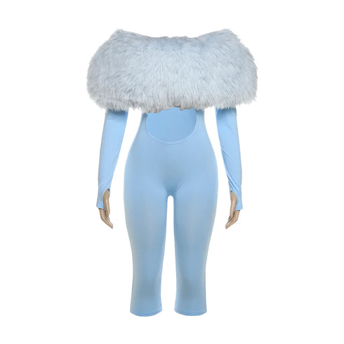 Furry Patchwork Backless Jumpsuit for Women