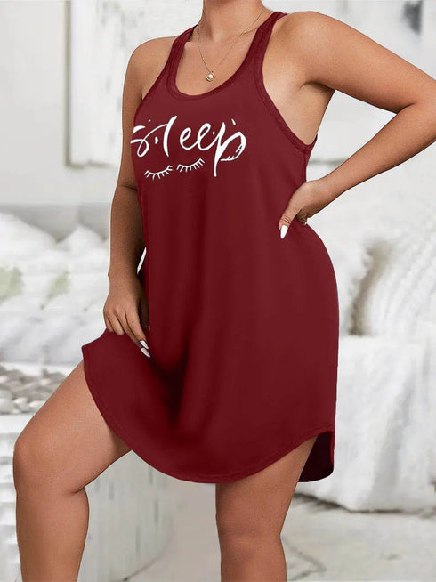 Plus Size Letter Print Sleeveless Nightgown