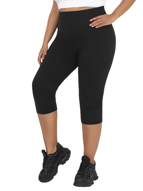 Plus Size High Waisted Tummy Control Capri Leggings
