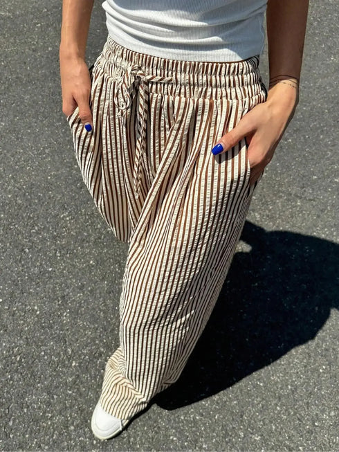 Plus Size Striped Drawstring Casual Pants