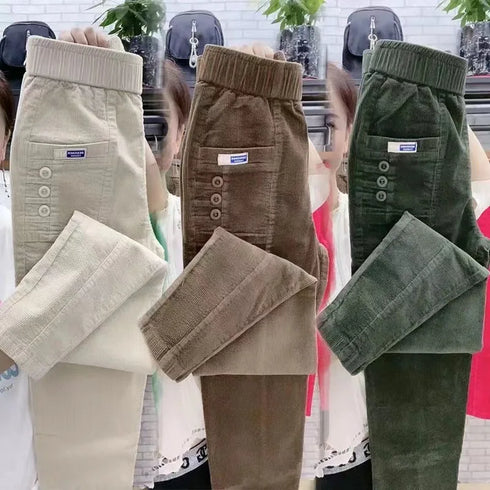 Casual Corduroy Harlan Pants with Button Pockets