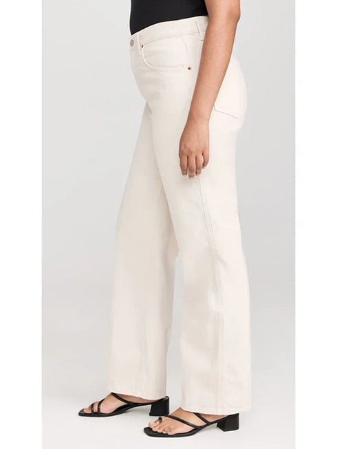 High Waist Straight Leg Jeans in White Beige