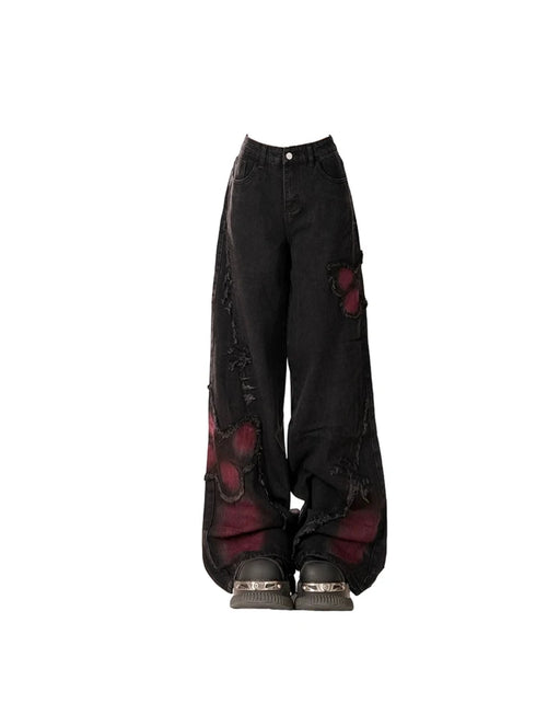 Women's Baggy Butterfly Jeans in Black