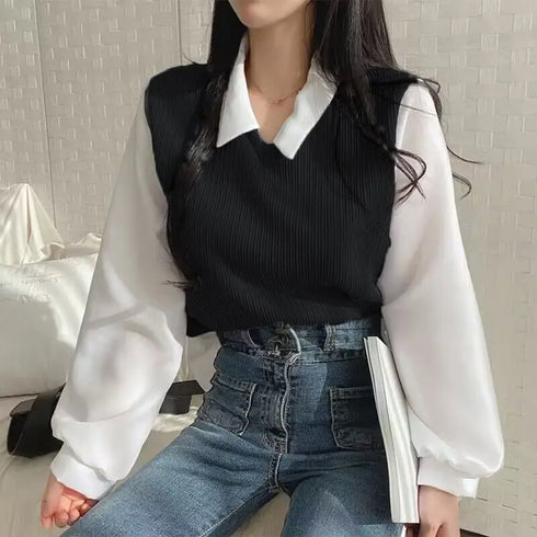 Korean Style Polo Collar Blouse for Women